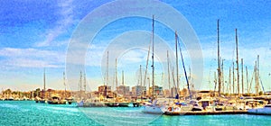 Yachts, boats pier in port resort Torrevieja Spain photo