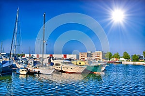 Yachts and boats parking in Antwerp, Belgium, Benelux, HDR