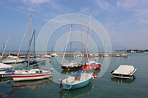 Yachts and boats in Peschiera del Garda harbor, Lake Garda