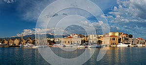 Yachts and boats in picturesque old port of Chania, Crete island. Greece