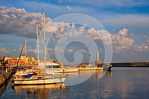 Yachts and boats in picturesque old port of Chania, Crete island. Greece