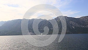 Yachts, boats, ships in the Bay of Kotor, Adriatic Sea, Montenegro