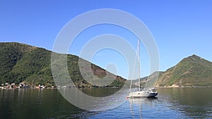 Yachts, boats, ships in the Bay of Kotor, Adriatic Sea, Montenegro