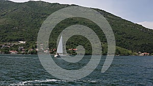 Yachts, boats, ships in the Bay of Kotor, Adriatic Sea, Montenegro