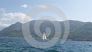 Yachts, boats, ships in the Bay of Kotor, Adriatic Sea, Montenegro