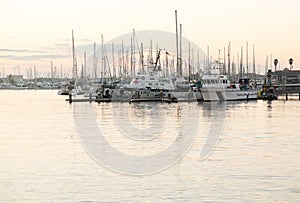 Yachts and boats in Ventura harbor dawn