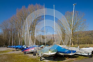 Yachts at Cheddar Axbridge Reservoir Somerset England