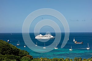 Yachts and a cruise ship at admiralty bay, bequia