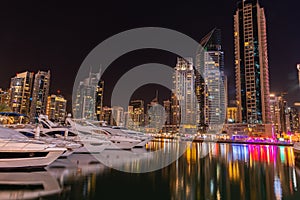 Yachts docked at Dubai Marina in Dubai UAE