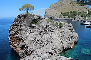 Yachts in Gulf of Port de Sa Calobra, Mallorca