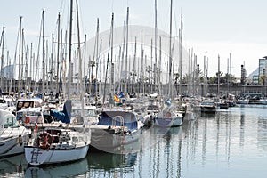 Yachts are in harbor, Bacelona bay, Spain