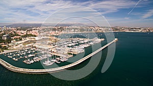 Yachts in the harbor of Cascais, Portugal. Aerial view marina