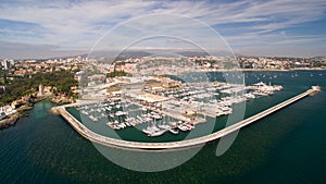 Yachts in the harbor of Cascais, Portugal. Aerial view marina