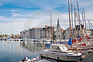 Yachts in harbour of Honfleur, France