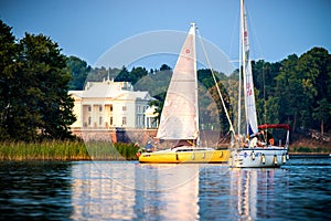 Yachts in lake Galve in Trakai