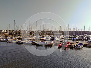 Yachts marina boats harbour pier rainbow