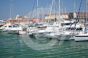 Yachts in marina in Livorno, Italy