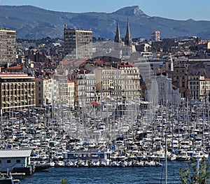 Yachts in Marseille harbor, France