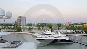 Yachts in Miami marina aerial footage 4k 60p