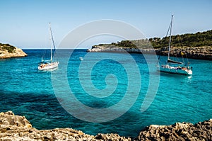 Yachts in Mondrago bay, Mallorca