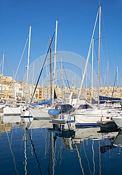 The yachts moored on the Dahla tad-Dockyard bay, Malta