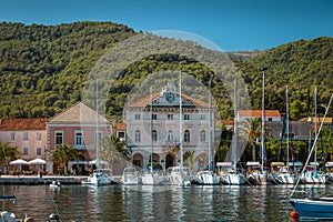 Yachts moored in marina on Hvar island, Croatia