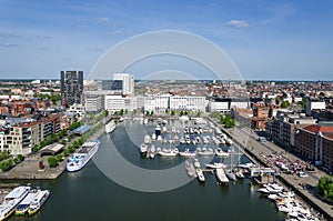 Yachts moored in the Willem Dock in Antwerp, Belgium.