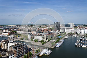 Yachts moored in the Willem Dock in Antwerp, Belgium.