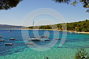 Yachts near Zlatni Rat beach, Brac island, Croatia