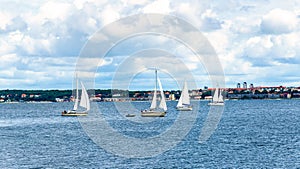 Yachts in Oresund Strait between Helsingor and Helsingborg