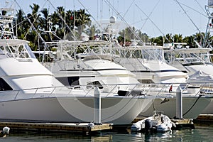 Yachts parked at dock