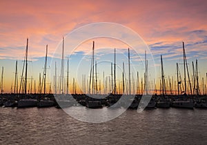 Yachts at the pier at sunset, the Mediterranean sea, Ashdod