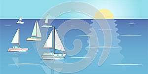 Yachts regatta banner horizontal, cartoon style