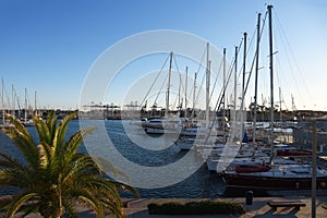 Yachts and sail boats in La Marina de Valencia.