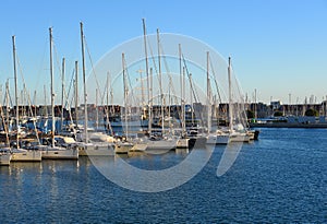 Yachts and sail boats in La Marina de Valencia.