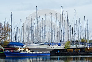 Yachts and sail ships harbor at Monnickendam, Netherlands