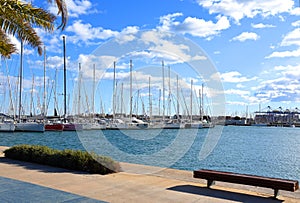 Yachts and Sailboat in the  La Marina de Valencia, Spain.