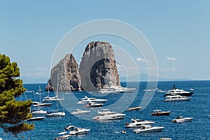 Yachts on the sea near the island of Capri