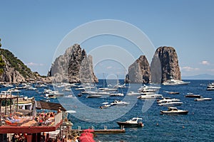 Yachts on the sea near the island of Capri