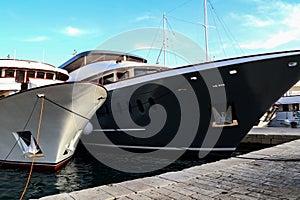 Yachts stand on berth in port in Croatia