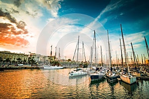 Yachts at sunset