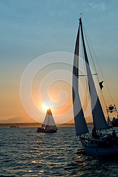 Yachts at sunset photo