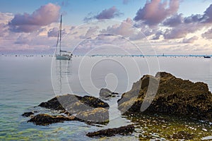 Yachts at the sunset on the Adriatic sea coast