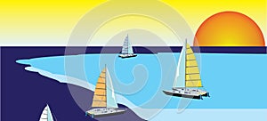 Yachts and sunset sky