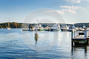 Yachts Tied up to Jetties along the Connecticut River on a Clear Autumn Day