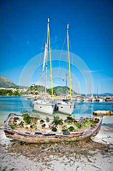 Yachts at Valtos beach near Parga, Greece. photo