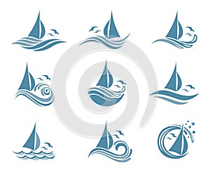 Yachts and waves icons