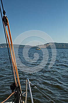 Yachts on the Zhiguli Sea, Togliatti, Russia.