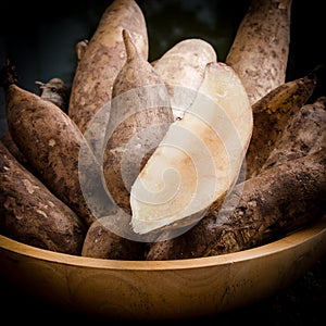 Yacon roots on a bowl