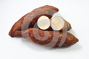 Yacon roots on white background